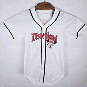 Walt Disney White Disneyland Minnie Mouse Baseball Shirt Jersey Size Small Rocky